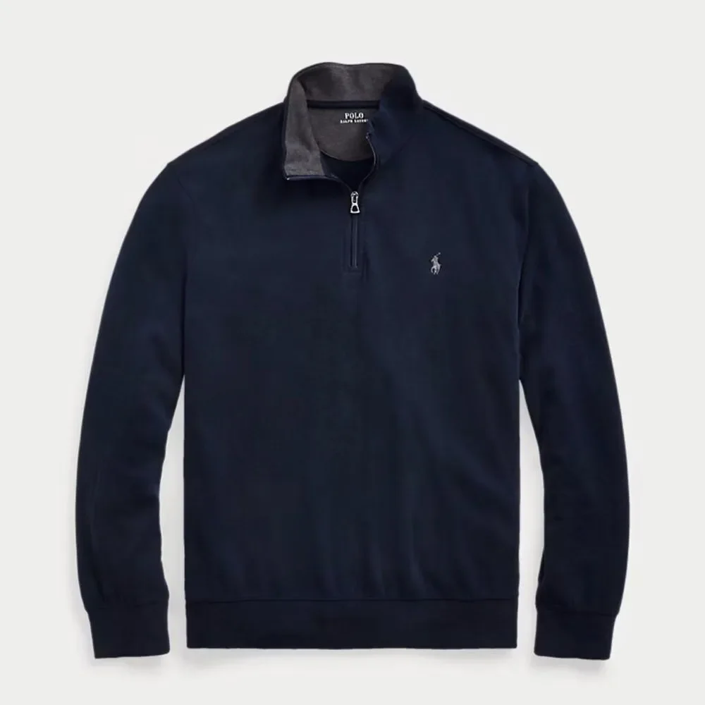 Polo Ralph Lauren Luxury Jersey Quarter-Zip Pullover Aviator Navy Sweater